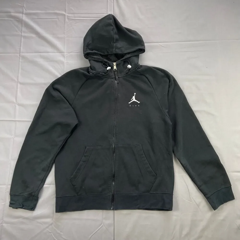 Jordan Men's Xl Black Full Zip Cotton Hoodie Basketball Graphic Jumpman 100 Logo